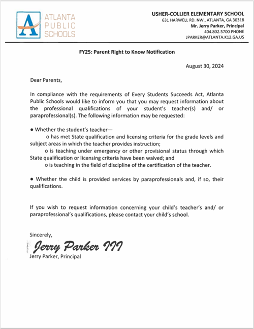 Parents Right to Know FY 25